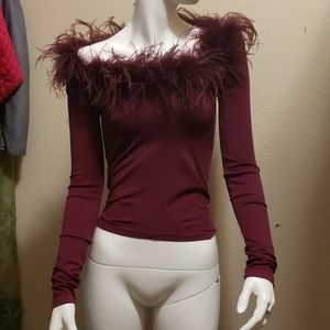 BEBE ELEGANT FEATHER BLOUSE